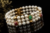 Vintage Perlenarmband Armreif Smaragd Rubin Saphir Cabochon Gelbgold 750 