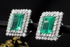 Große Smaragd Ohrringe rechteckig mit Diamanten Weißgold 750 Handarbeit 