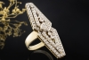 Langer Art déco Ring mit Diamanten Goldschmiedearbeit Gelbgold Weißgold 