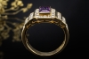 Ring Eckig mit Amethyst und Diamanten Goldschmiedearbeit in Gelbgold 750 