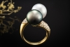 Perlen Ring Südsee und Tahiti Zuchtperle mit Diamanten in 750er Gelbgold 