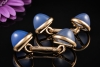 Blaue Manschettenknöpfe mit Chalzedon Cabochons Gelbgold 585 Handarbeit 