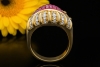 Ring mit Carré Rubinen und Diamanten im Vintage Design Gelbgold 750 