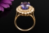 Entouragering Amethyst Cocktailring mit Diamanten in Gelbgold Handarbeit 