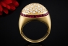Ovaler Pavé Diamant Ring mit Rubinbesatz Gelbgold 750 Goldschmiedearbeit 