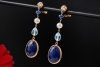 Lange Zoccai Ohrringe Ohrhänger Blau Aquamarin Perle Diamant in Roségold 
