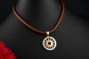 BVLGARI Tondo Sun Collier Kette Leder Braun Anhänger Sonne in 750er Gold 