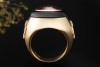 Massiver Georg Hornemann Siegelring Rhodolith u. Onyx Kreuz Gelbgold 750 