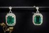 Antike Ohrringe Ohrstecker mit Smaragd und Diamanten in 750er Weißgold 