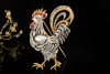 Brosche Hahn Huhn mit Rubin Diamanten Perle in 750er Weissgold Gelbgold 