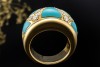 Cocktailring Ring mit Türkis dreieckig mit Diamanten in 750er Gelbgold 