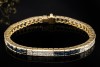 Armband Saphire und Diamanten eckig Tennisarmband Blau Weiß Gelbgold 750 
