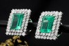 Große Smaragd Ohrringe rechteckig mit Diamanten Weißgold 750 Handarbeit 