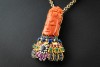Buddha Brosche Anhänger mit Koralle Saphir Diamant Smaragd Rubin in Gold 
