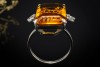 Ring im Art Déco Stil mit Citrin und Diamanten 750er Weißgold Handarbeit 