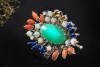 Chrysopras Brosche mit Koralle Lapislazuli Opal Edelsteinen Weißgold 750 