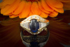 Saphir Cabochon Ring mit Brillanten und Baguette Diamanten in 750er Gelbgold 