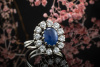 Besondere Saphir Cabochon Farbe Ring mit Top Brillanten oval in Weißgold 