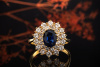 Ovaler Saphir Ring mit 2 Reihen Diamanten Brillanten rundum Gelbgold 750 