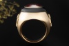 Massiver Georg Hornemann Siegelring Rhodolith u. Onyx Kreuz Gelbgold 750 