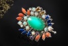 Chrysopras Brosche mit Koralle Lapislazuli Opal Edelsteinen Weißgold 750 