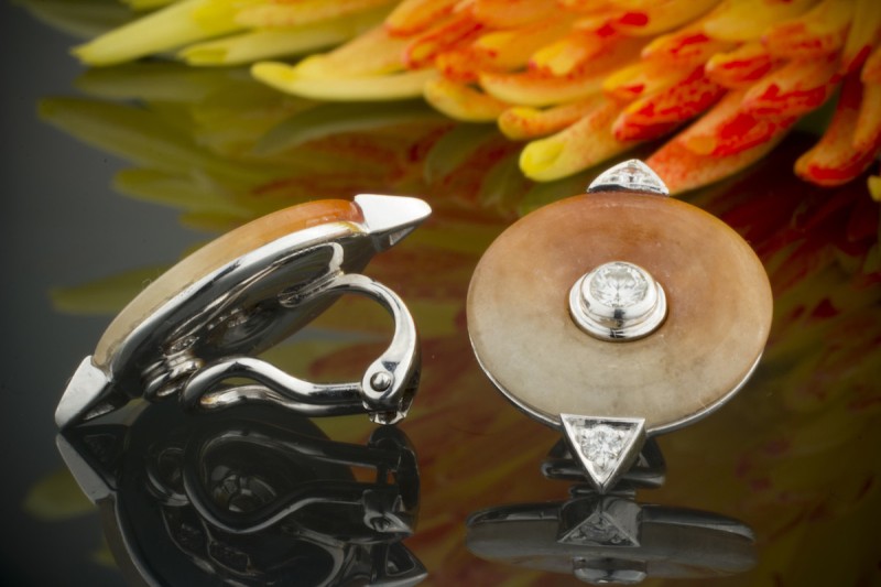 Christian Heller OHRCLIPS MIT JADE & Brillanten Ohrringe 750er Weißgold Gold 