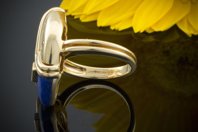 Gübelin Ring mit Saphir Brillanten und blauer Emaille in 750er Gelbgold 