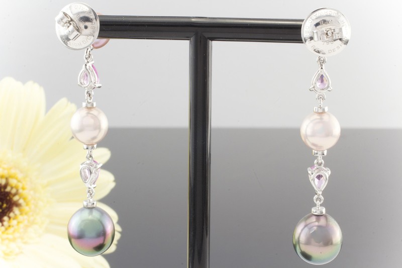 Triple A Perlenohrstecker Ohrringe mit Pink Saphir in 750er Weißgold LP 7.650,- 