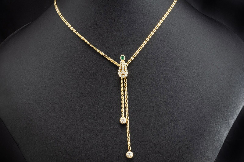 Smaragd Collier Goldschmiedearbeit mit Diamanten Extra lang Gelbgold 750 