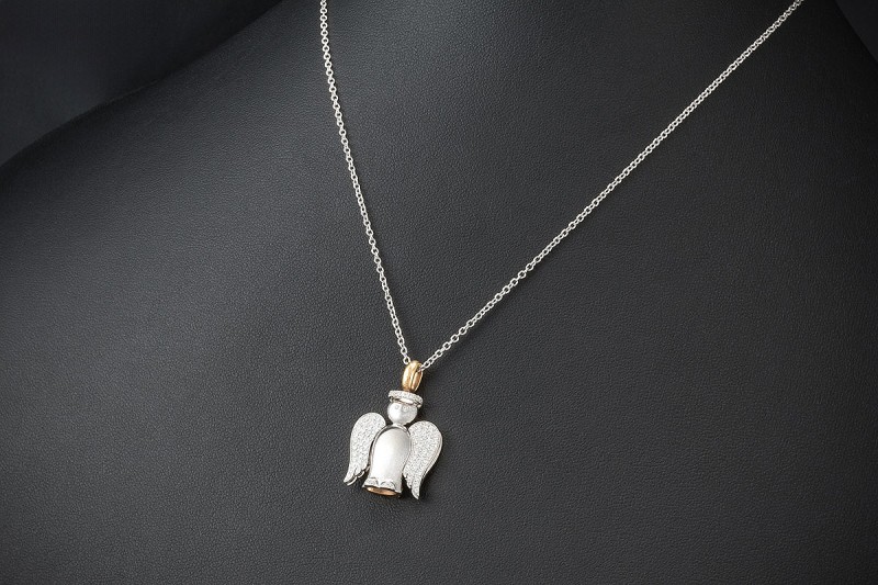 Al Coro Collier Engelchen Teufelchen mit Diamanten Roségold Weißgold 750 