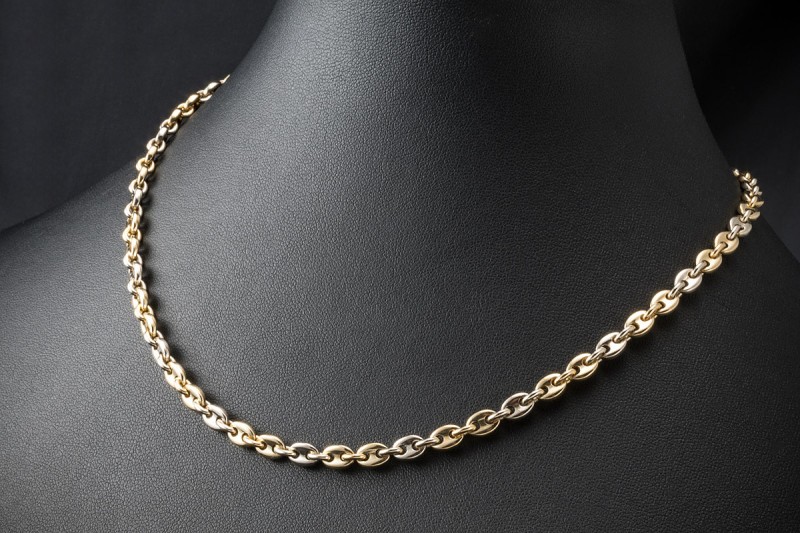 Cartier Collier Klassische Bohnenkette 45 cm in 750er Gelbgold Weißgold 