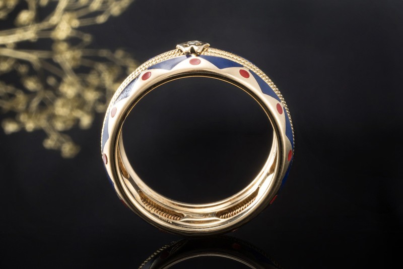 Wellendorff Ring Bordure mit Diamant Emaille Blau Rot 750er Gelbgold 60 