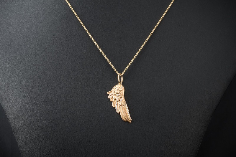 SÉVIGNÉ Flügel Anhänger mit Diamant Federn 37 mm lang in 750er Roségold 