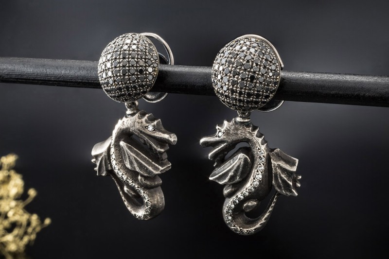 Buchwald Ohrringe Drache 2 in 1 mit Diamanten in Weißgold 750 Ohrstecker 