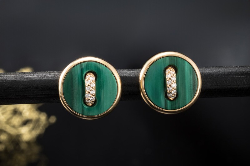 Pomellato Pom Pom Dot Ohrringe Grün mit Malachit und Diamanten Roségold 