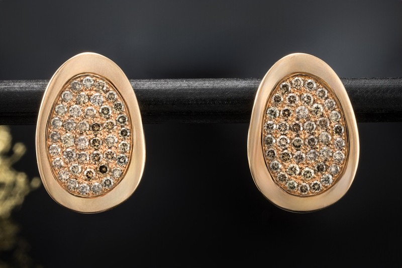 Al Coro Ohrringe Ohrstecker mit Clip Braune Diamanten in 750er Roségold 