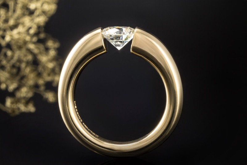 Niessing Spannring Solitär Ring mit Diamant Brillant 1,25 Carat Gelbgold 