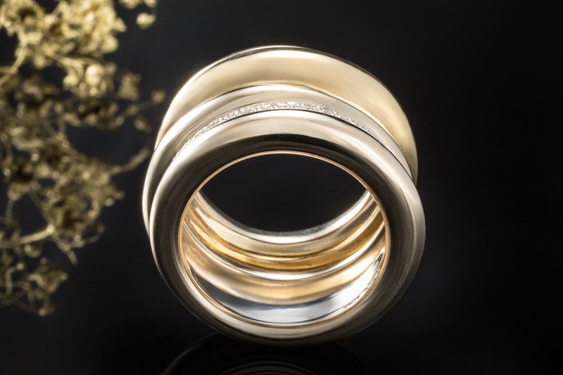 Pomellato Ring Tubolare Massiv Diamanten Gelbgold Roségold Weißgold 750 