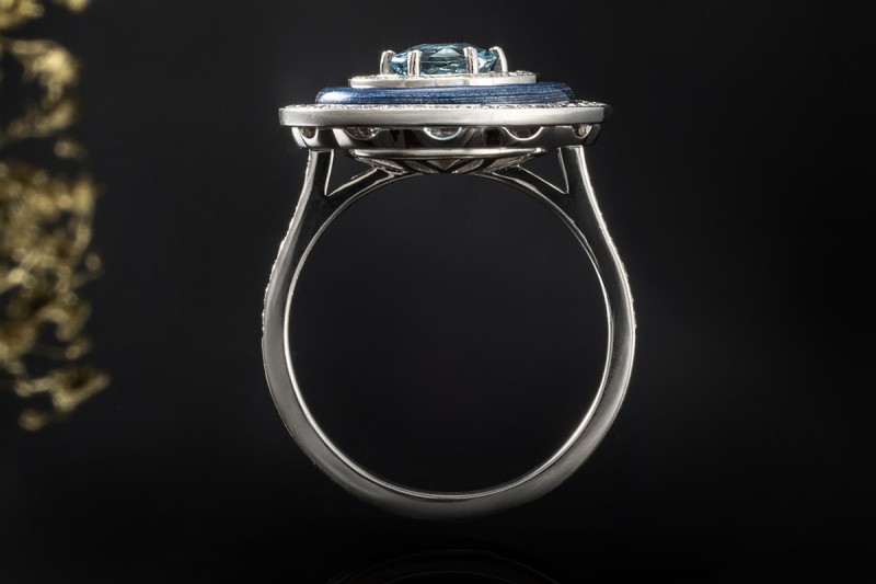 Victor Mayer Ring Aquamarin Emaille Blau Diamanten in Weißgold Limitiert 