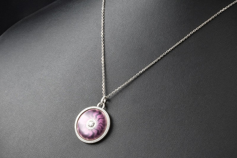 Victor Mayer Collier Kette Emaille Lila Diamanten Weißgold 750 Limitiert 