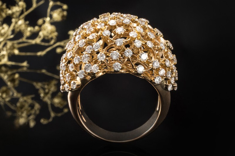 Cocktail Ring Exklusive Goldschmiedearbeit mit Diamanten in Roségold 750 