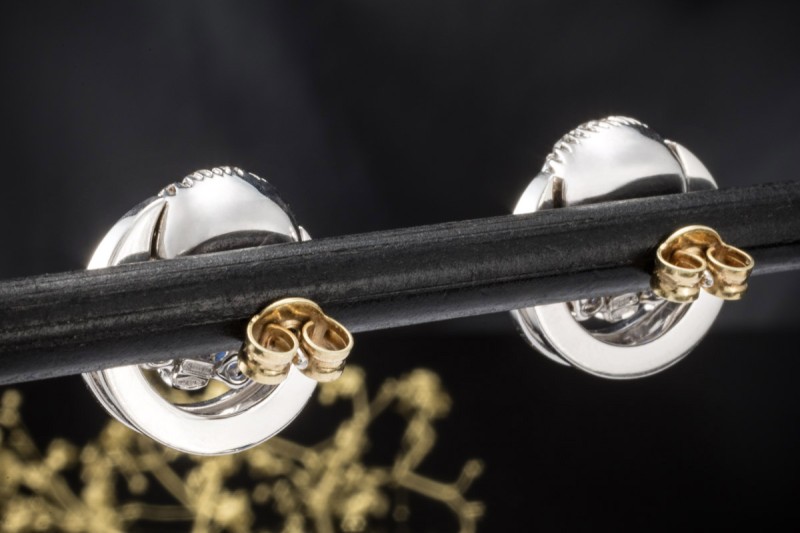 Ohrringe Ohrstecker mit Saphiren Diamanten 2in1 beweglich 750er Weißgold 