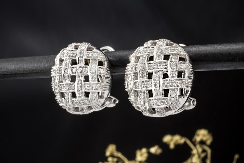 Ohrclips Ohrringe mit Diamanten rund geflochten in 750er Weißgold 