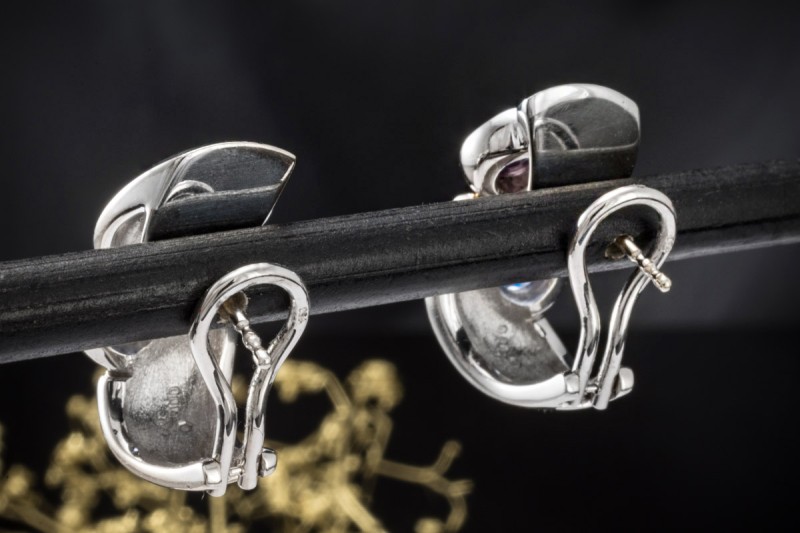 Odenwald Ohrclips Ohrstecker Tango mit Saphir Blau Violett Weißgold 750 