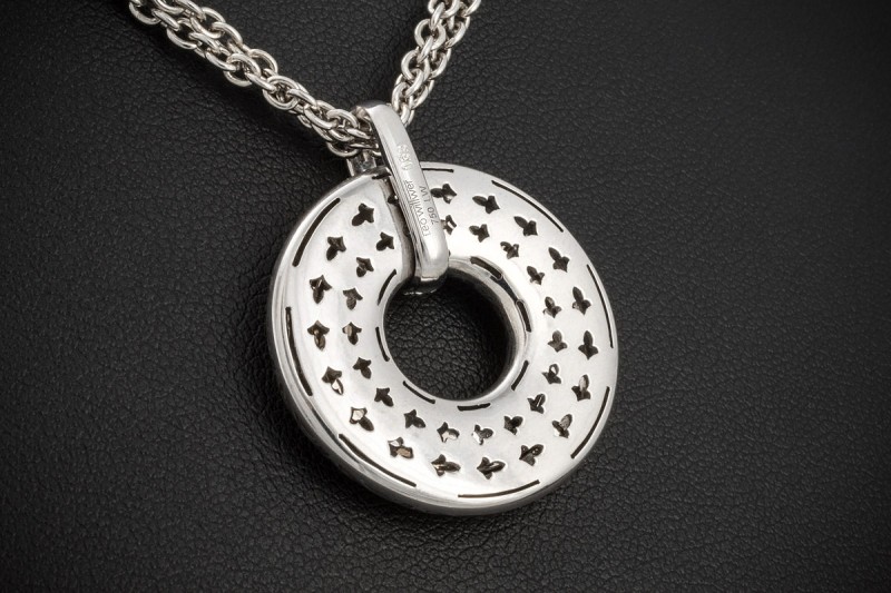 Kreisrunder Leo Wittwer Anhänger Emaille Grau Diamanten in Weißgold 750 