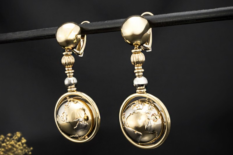 Wempe Ohrringe Weltkugel Planeten Globus beweglich in 750er Gold Bicolor 