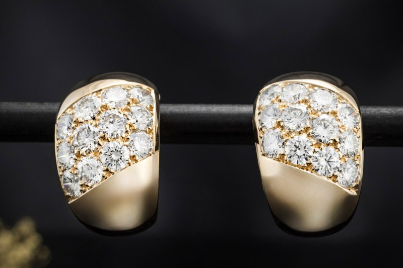 Cartier Bombé Ohrringe Vintage Creolen Große Diamanten in 750er Gelbgold 