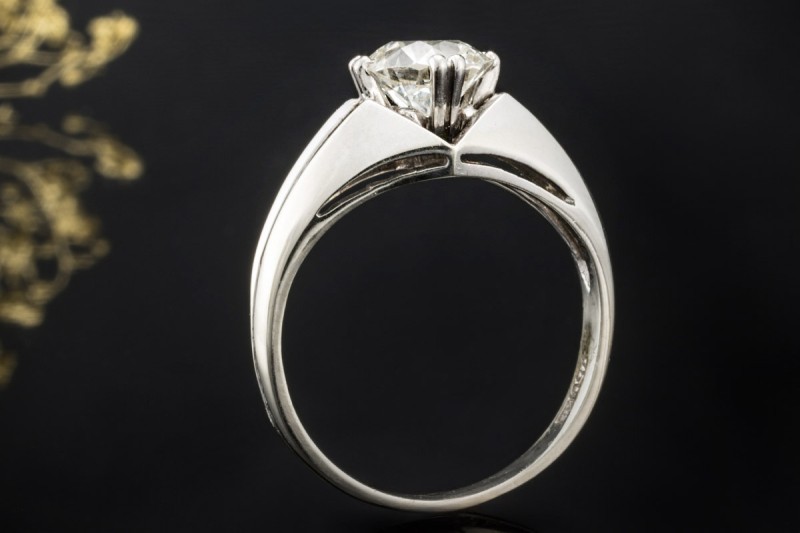 Solitär Vintage Ring 1 Altschliff Diamant 2 Ct Handarbeit 750er Weißgold 