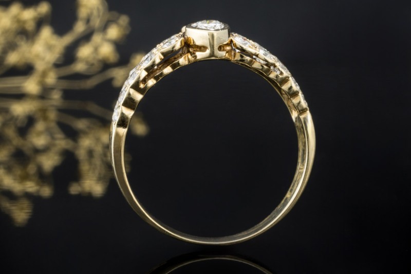 Ring Diamant Tropfen und Brillanten Detailverliebte Gelbgold Handarbeit 