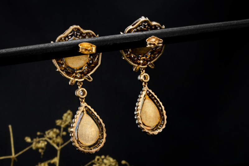 Antike Opal Ohrringe Ohrstecker Ohrhänger mit Diamanten Silber Gelbgold 